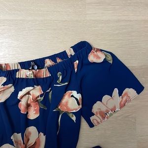 yoins | navy off the shoulder floral dress